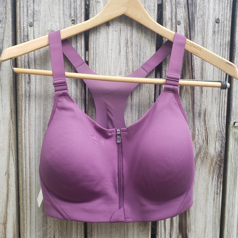 New with tags! Purple All in Motion front zip sports bra size 34D
